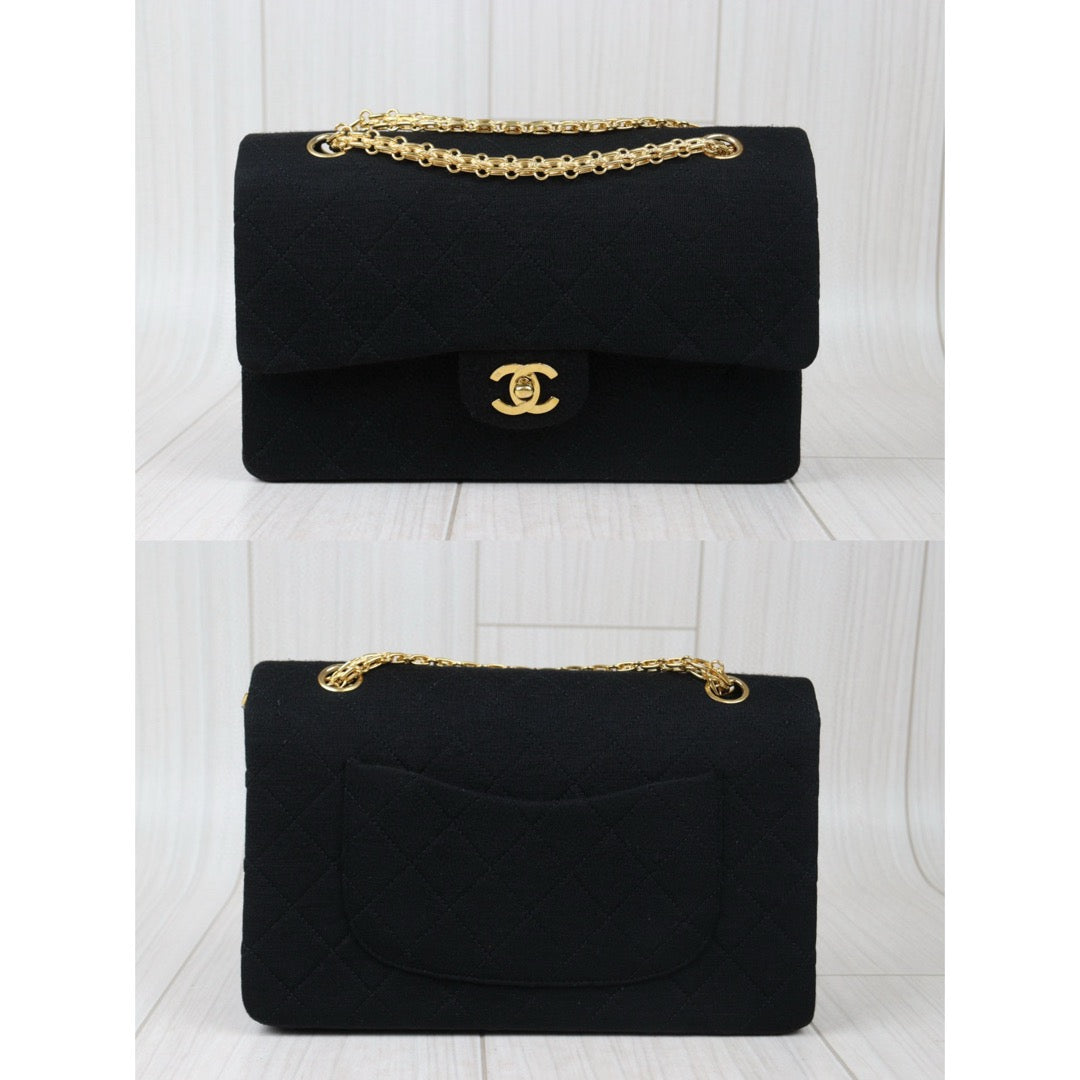 Rank A ｜ CHANEL Canvas Double Flap 25 Shoulder Bag Black Made In 1986-1988Year｜ 24072303