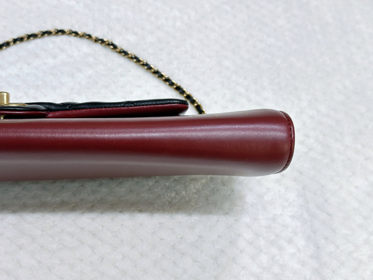 Chanel Pre-owned Classic Flap Gabrielle Brasserie Menu Clutch Burgundy and Black Lambskin Antique GHW 2163 holo card
