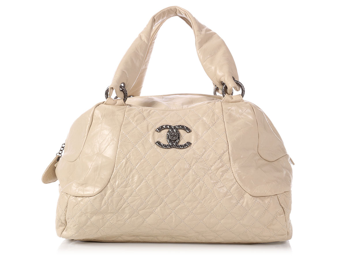 Chanel Extra Large Cream Crinkled Calfskin Bowler