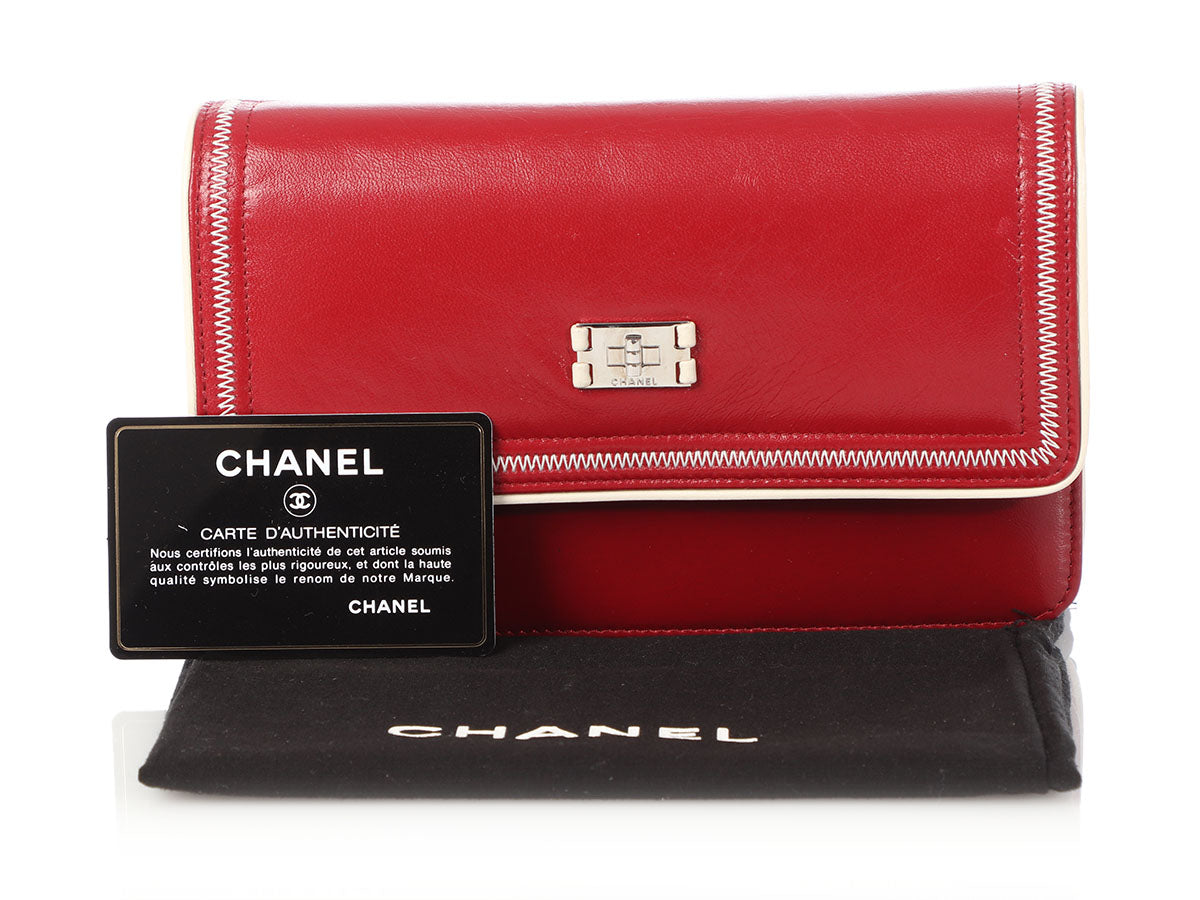 Chanel Red Distressed Leather Wallet on a Chain WOC