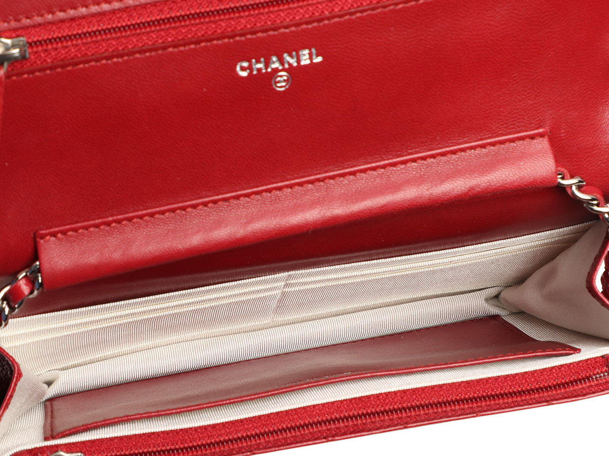 Chanel Red Distressed Leather Wallet on a Chain WOC