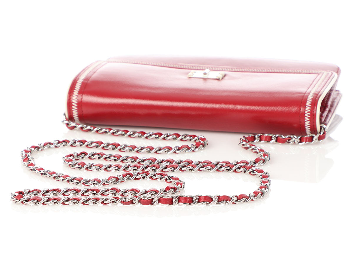 Chanel Red Distressed Leather Wallet on a Chain WOC