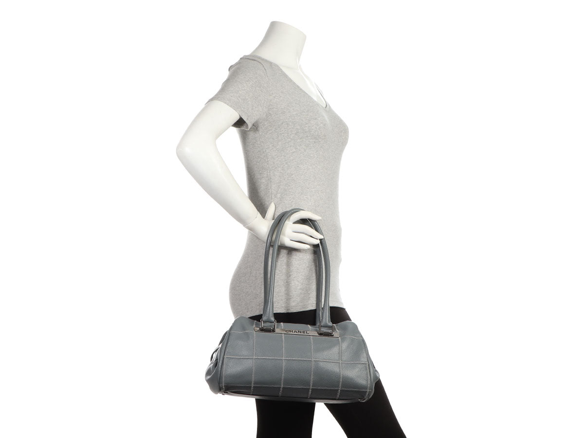 Chanel Gray Chocolate Bar-Quilted Caviar LAX Duffle