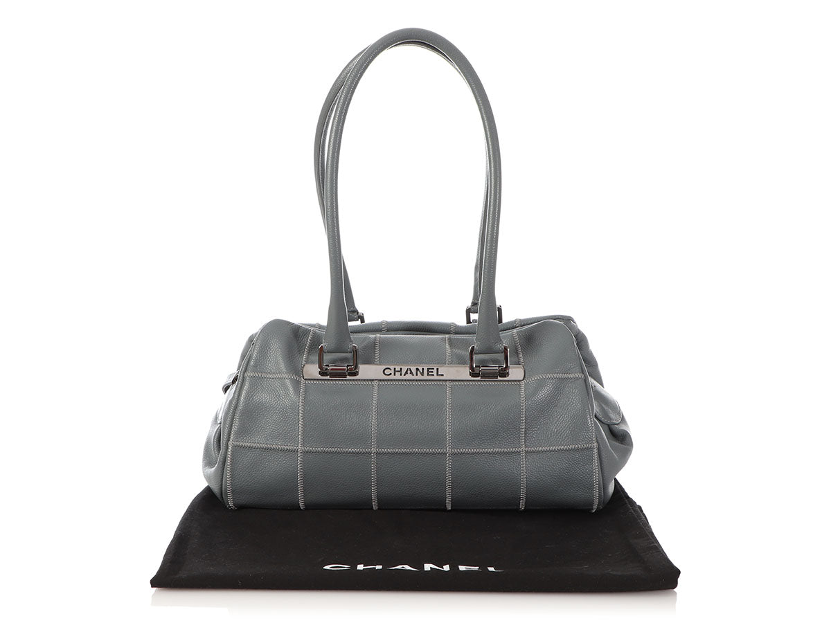 Chanel Gray Chocolate Bar-Quilted Caviar LAX Duffle