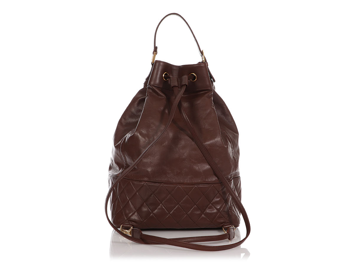 Chanel Vintage Large Brown Drawstring Backpack Sling Bag