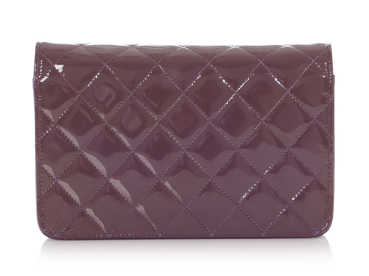 Chanel Violet Quilted Patent Brilliant Wallet On Chain WOC