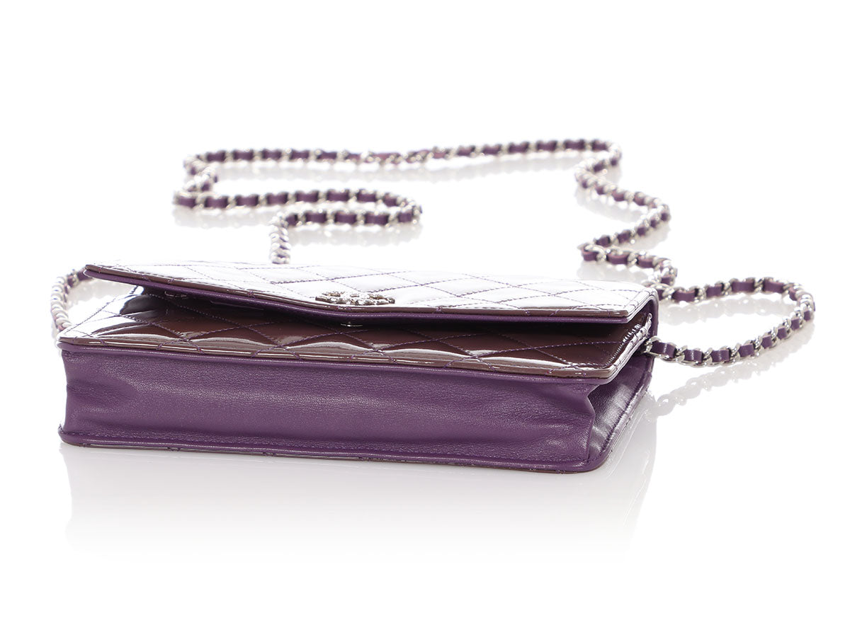 Chanel Violet Quilted Patent Brilliant Wallet On Chain WOC
