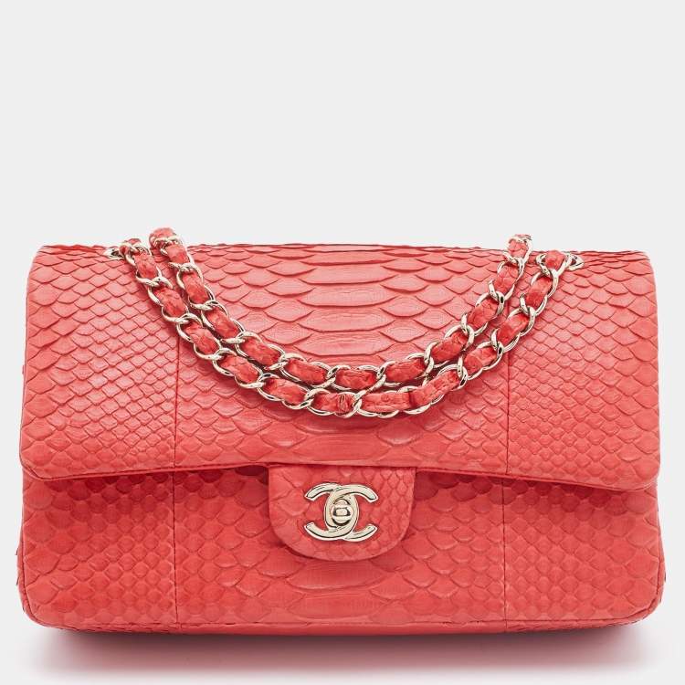 CHANEL 2.55 CLASSIC FLAP MEDIUM PINK PYTHON SHOULDER BAG