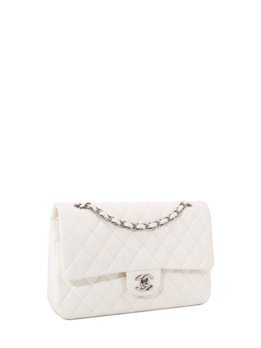 Chanel . Quilted Leather Medium Double Flap Bag Off White