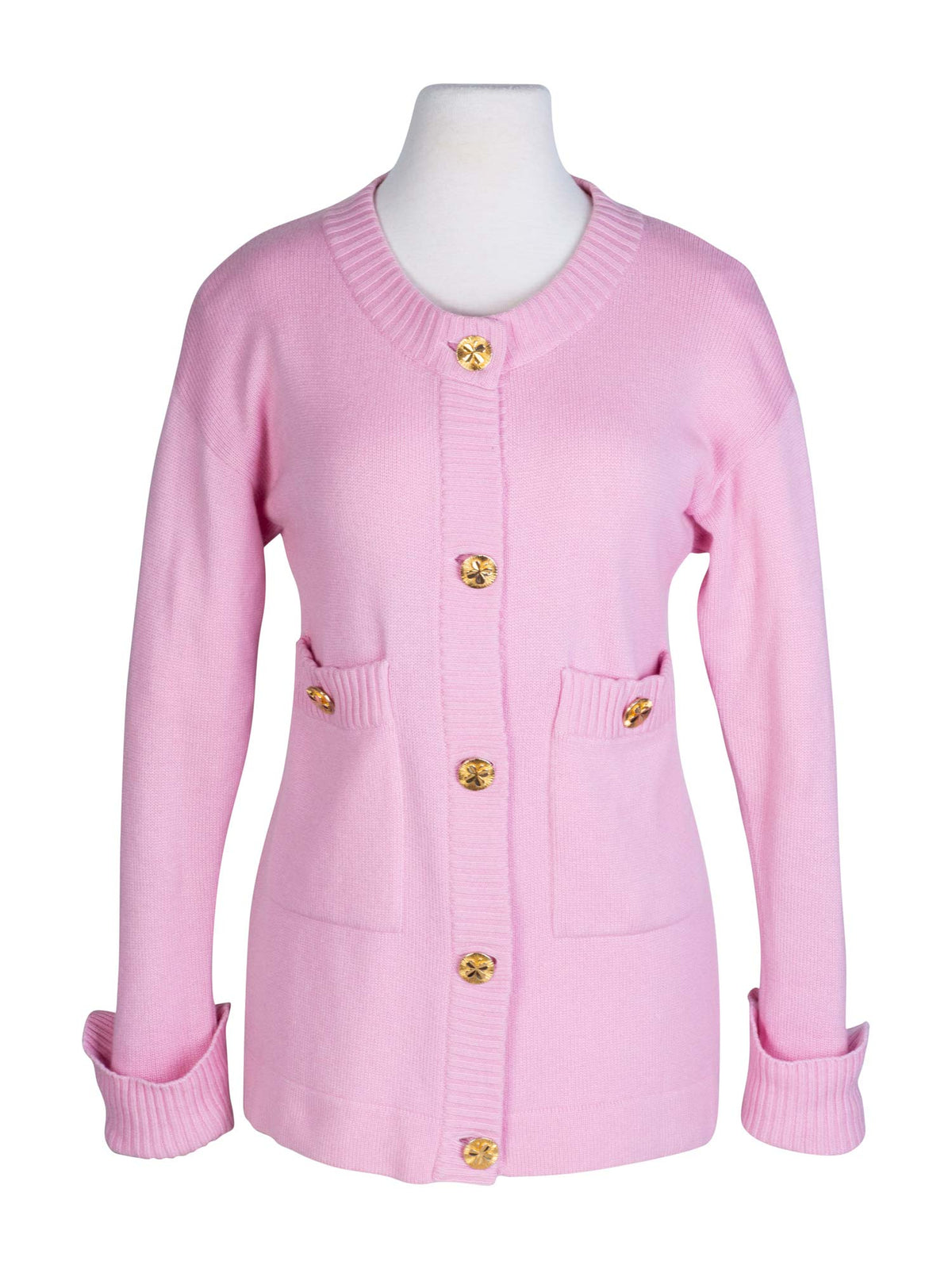 Chanel s Cashmere Gold Clover Buttons Cardigan Pink