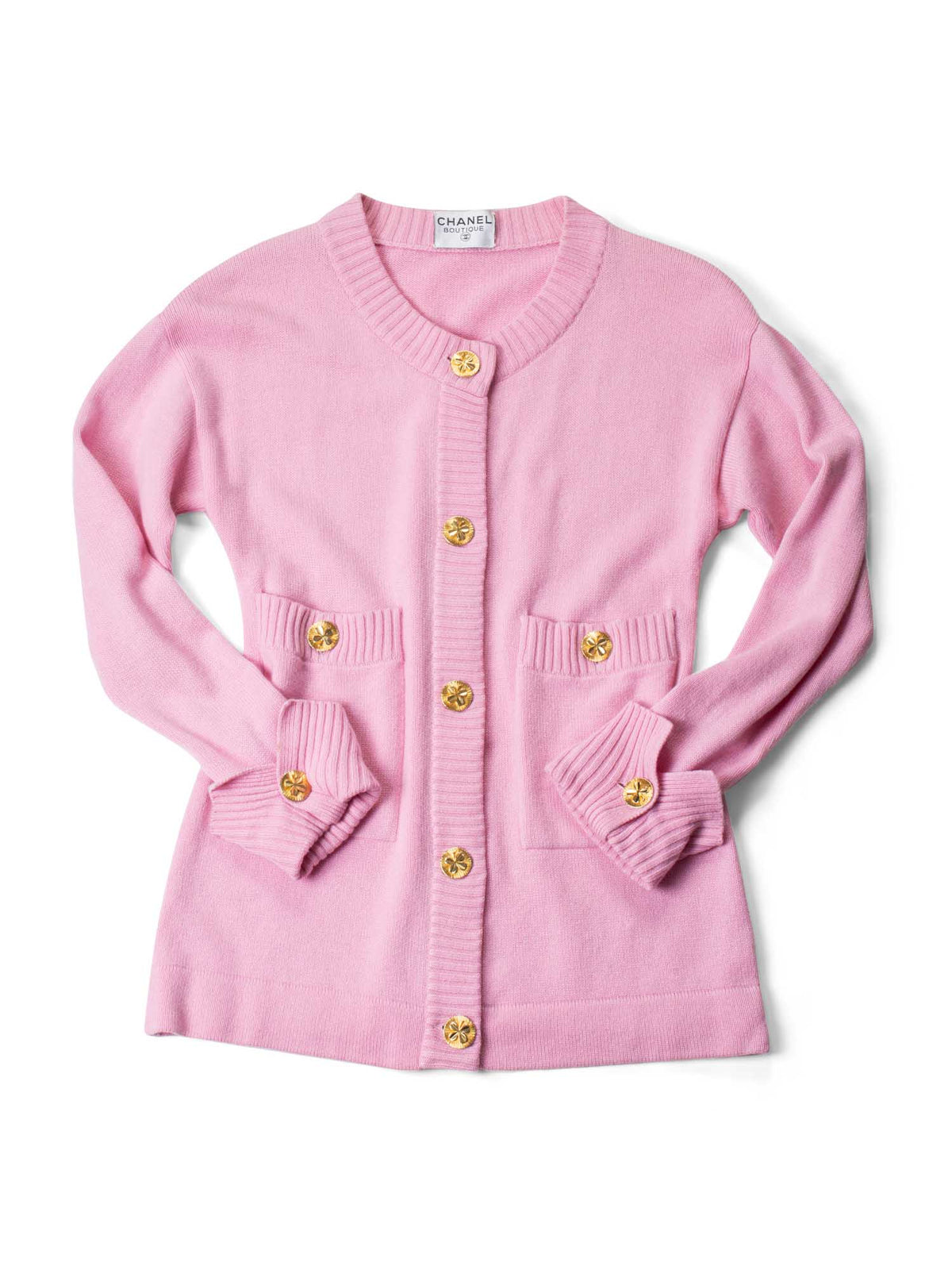 Chanel s Cashmere Gold Clover Buttons Cardigan Pink