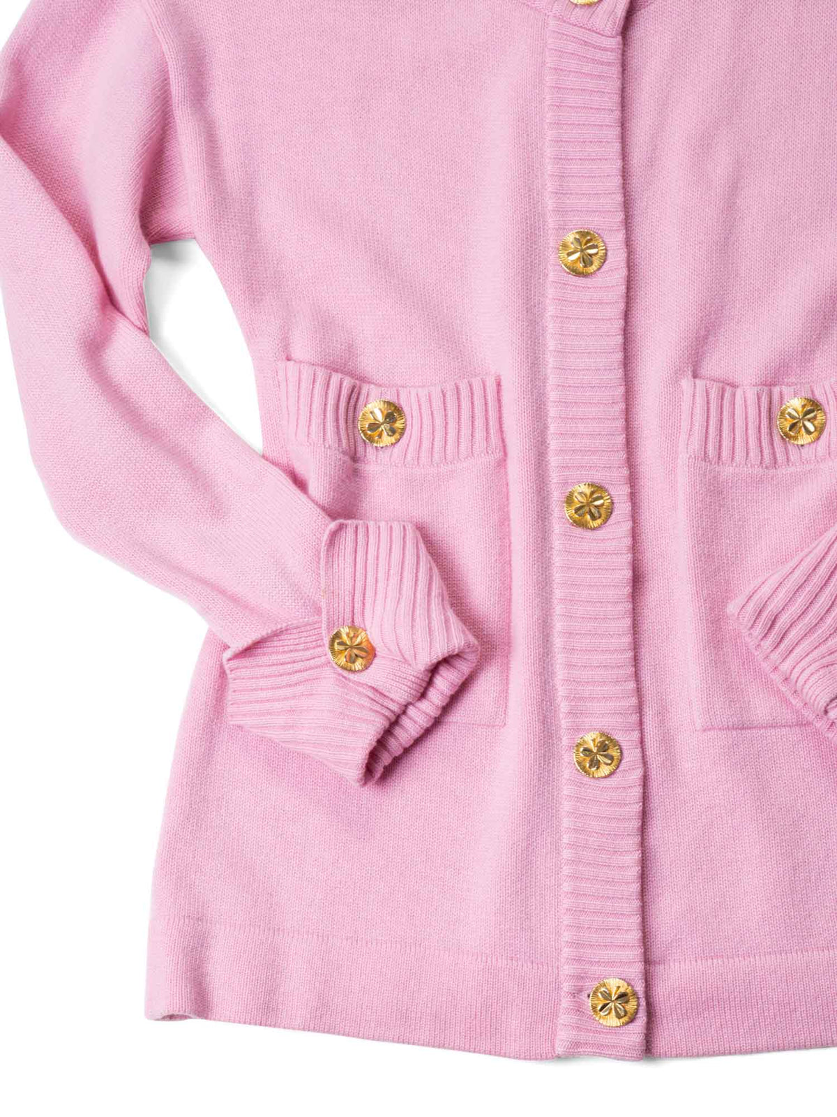 Chanel s Cashmere Gold Clover Buttons Cardigan Pink