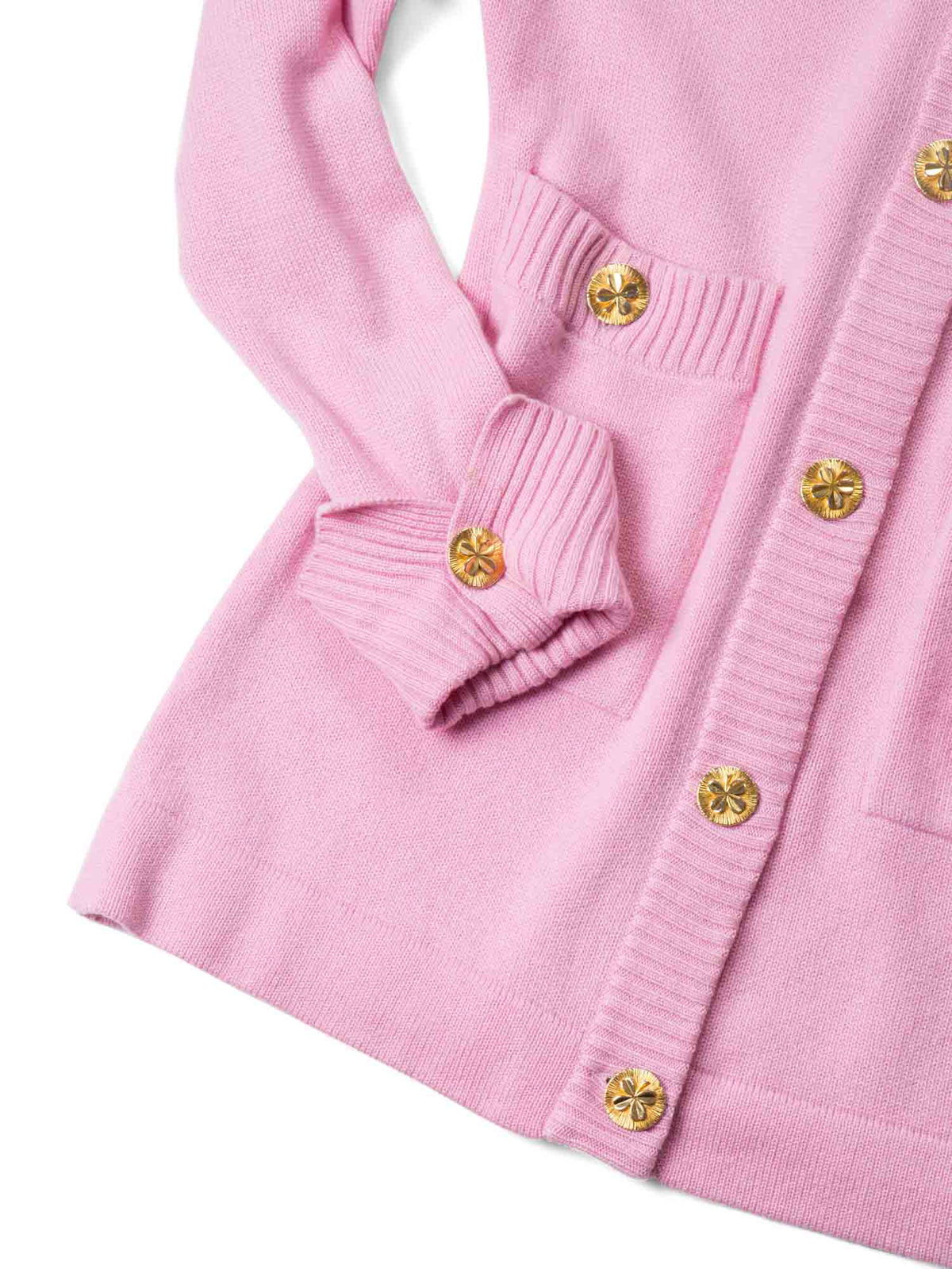 Chanel s Cashmere Gold Clover Buttons Cardigan Pink