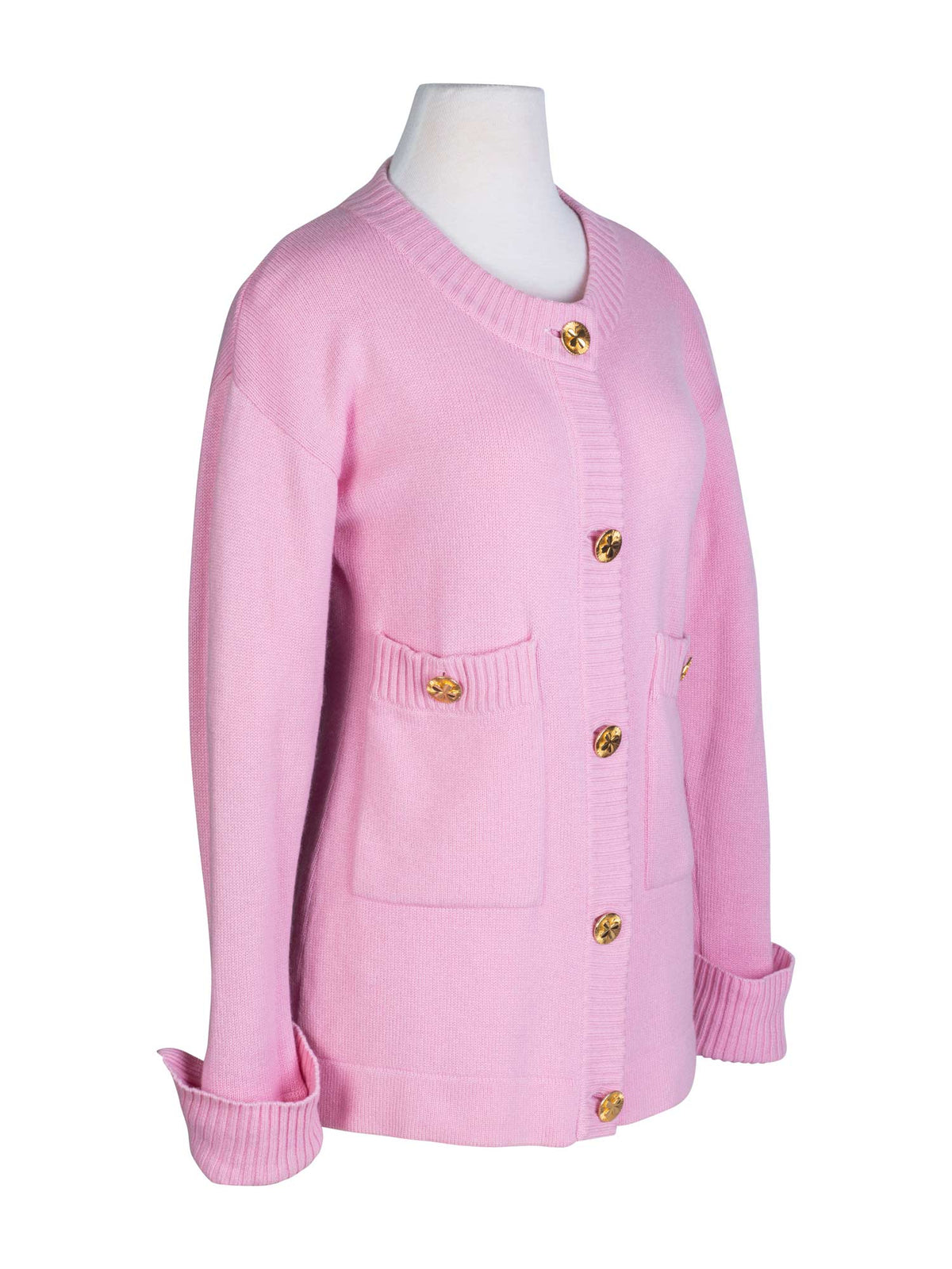 Chanel s Cashmere Gold Clover Buttons Cardigan Pink