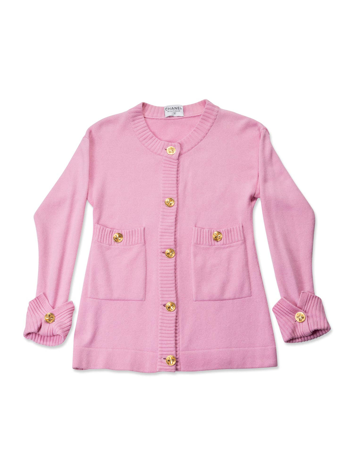 Chanel s Cashmere Gold Clover Buttons Cardigan Pink