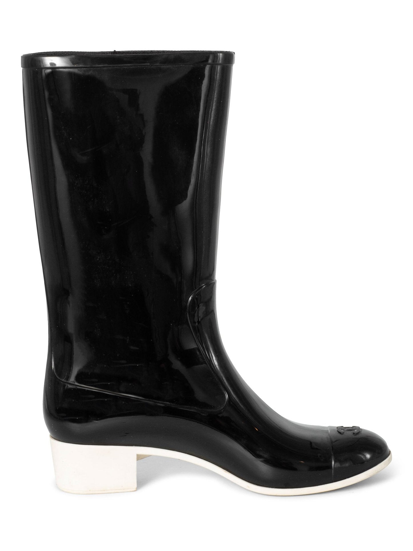 Chanel CC Logo Camellia Flower Rain Boots Black