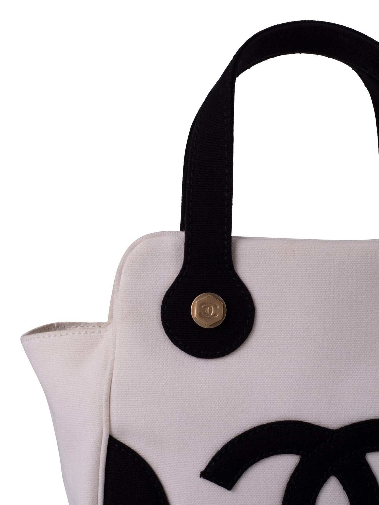 Chanel CC Logo Canvas Leather Bag Black White