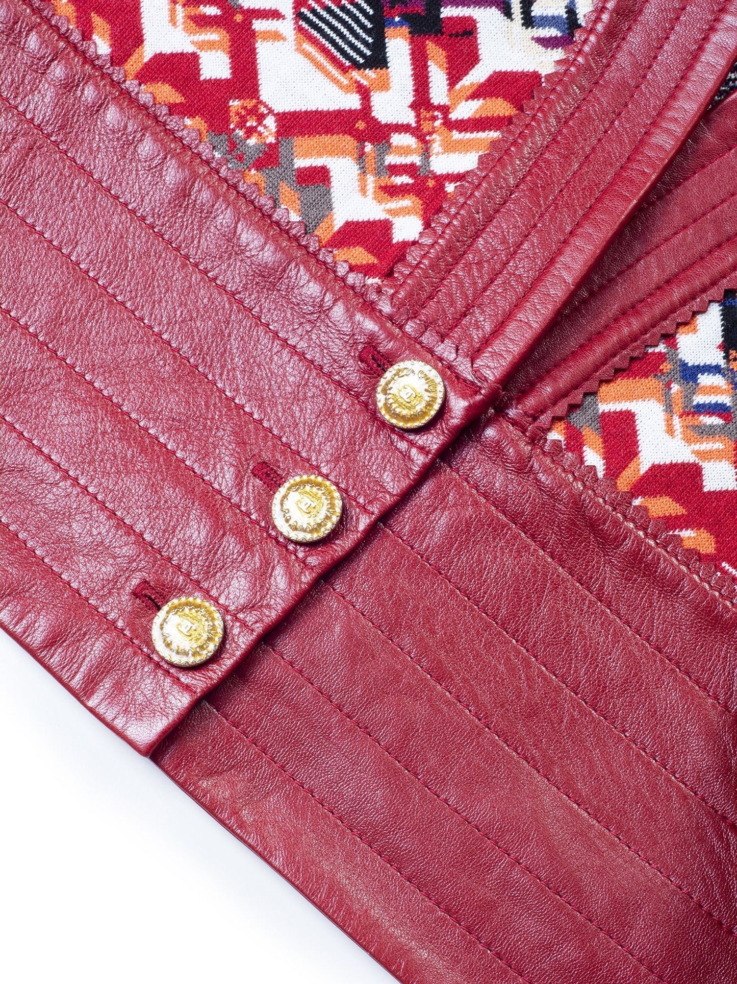 Chanel CC Logo Knit Leather Jacket Red
