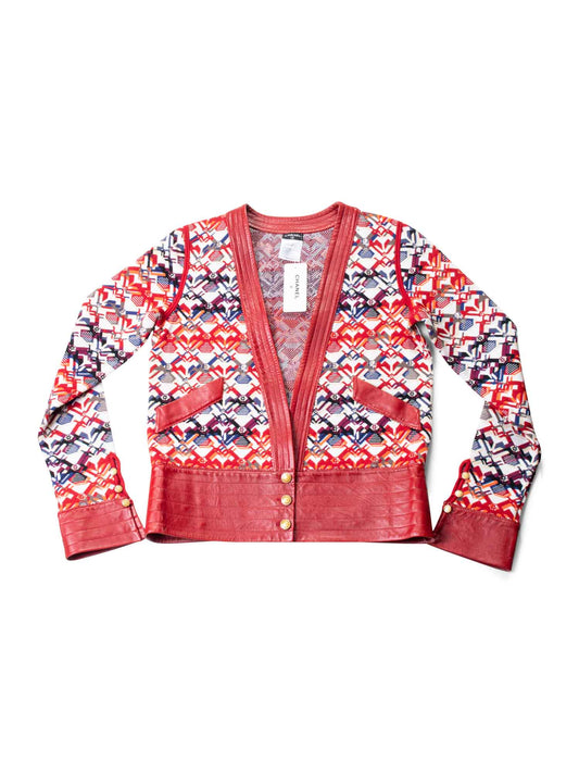 Chanel CC Logo Knit Leather Jacket Red