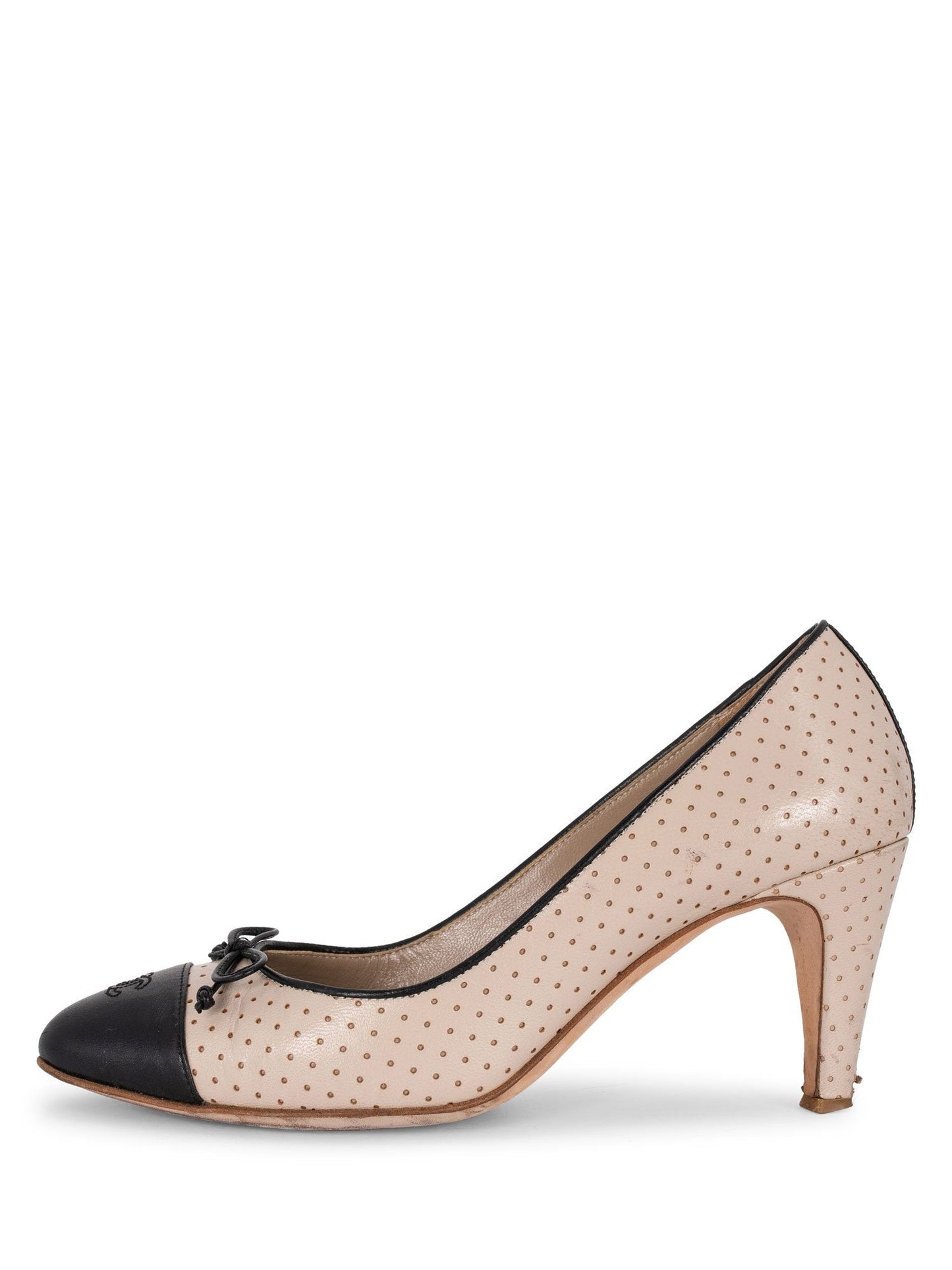 Chanel CC Logo Leather Cap Toe Ballet Pumps Black Nude