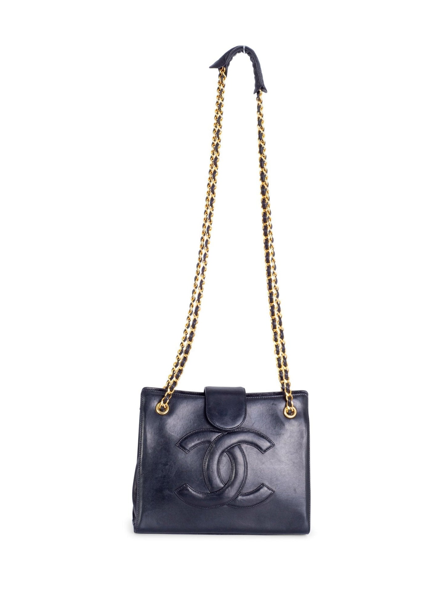 Chanel CC Logo Leather Messenger Bag Black