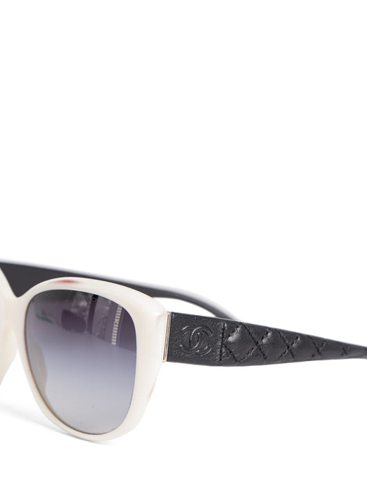 Chanel CC Logo Leather Sunglasses Black White