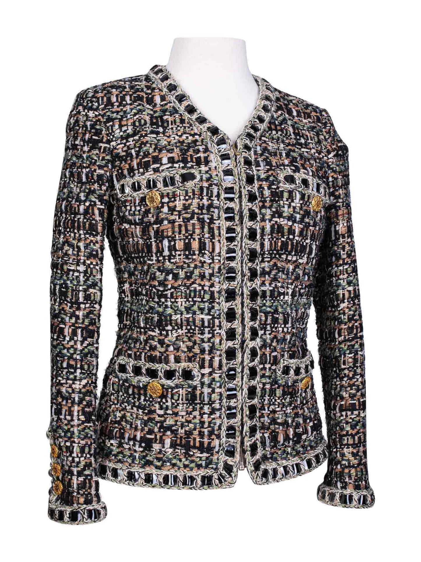 Chanel CC Logo Lesage Tweed Fringe Fitted Jacket Multicolor