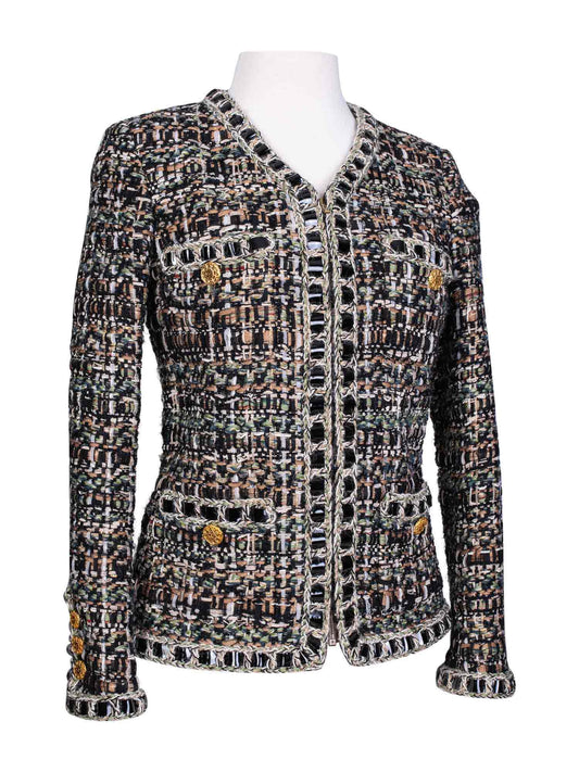 Chanel CC Logo Lesage Tweed Fringe Fitted Jacket Multicolor