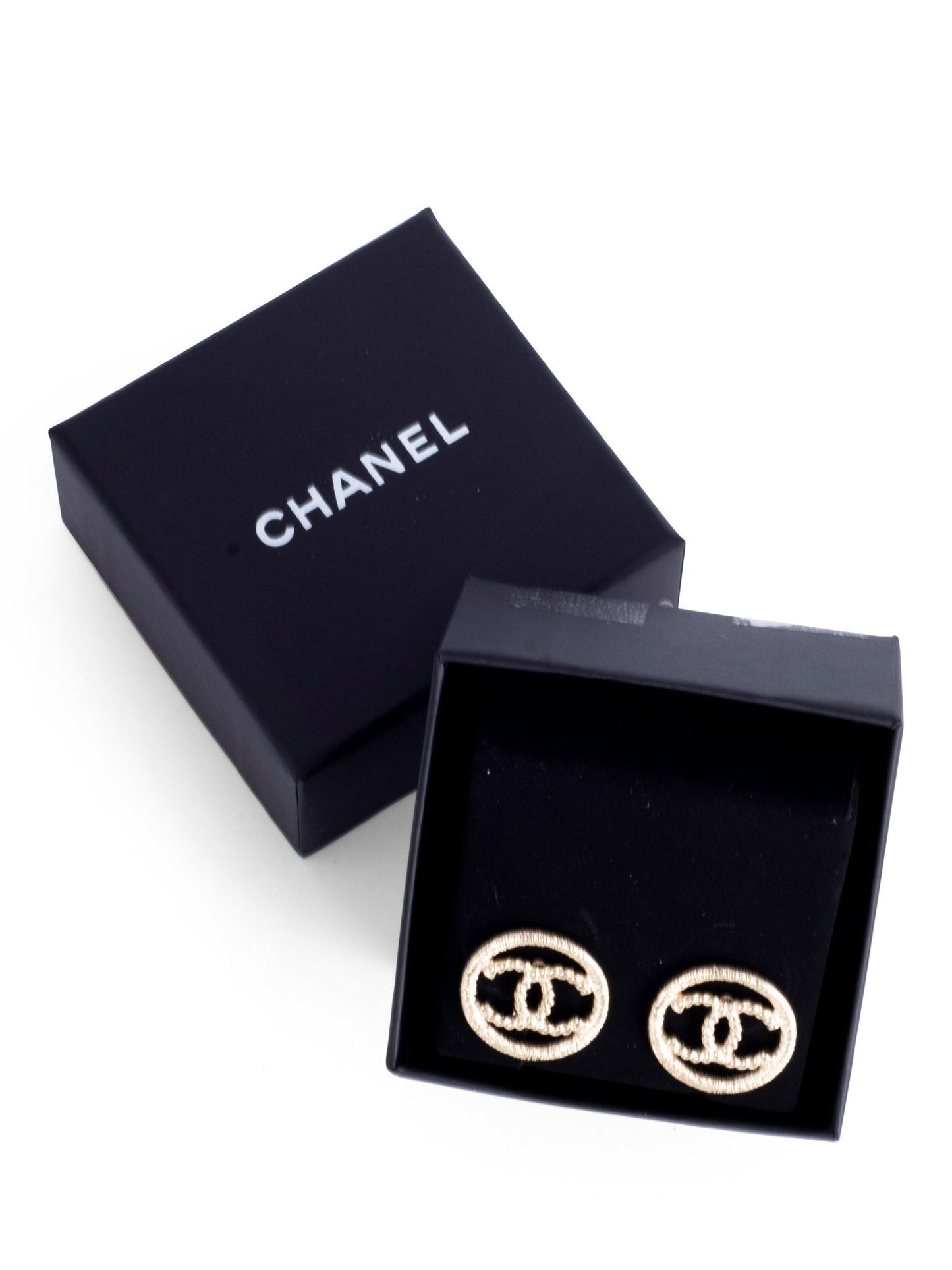 Chanel CC Logo Medallion Earrings Gold
