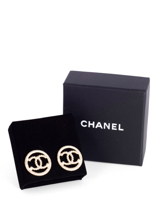 Chanel CC Logo Medallion Earrings Gold