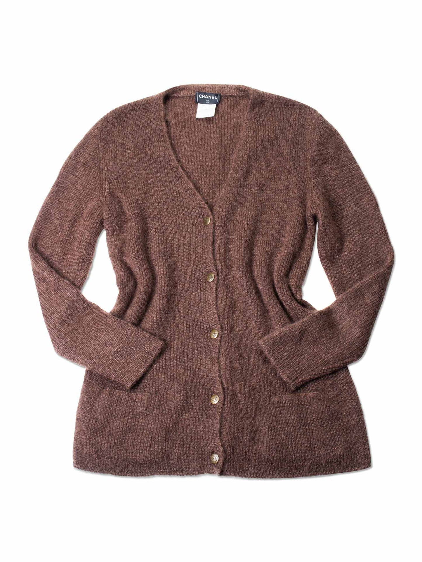 Chanel CC Logo Mohair Knit Long Cardigan Brown