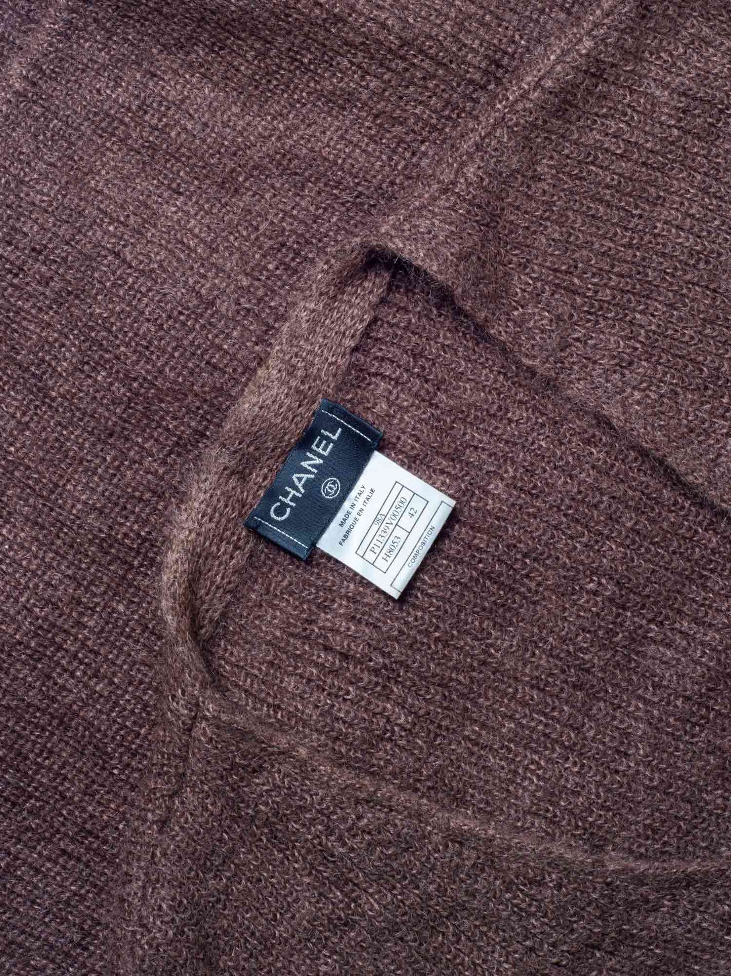 Chanel CC Logo Mohair Knit Long Cardigan Brown