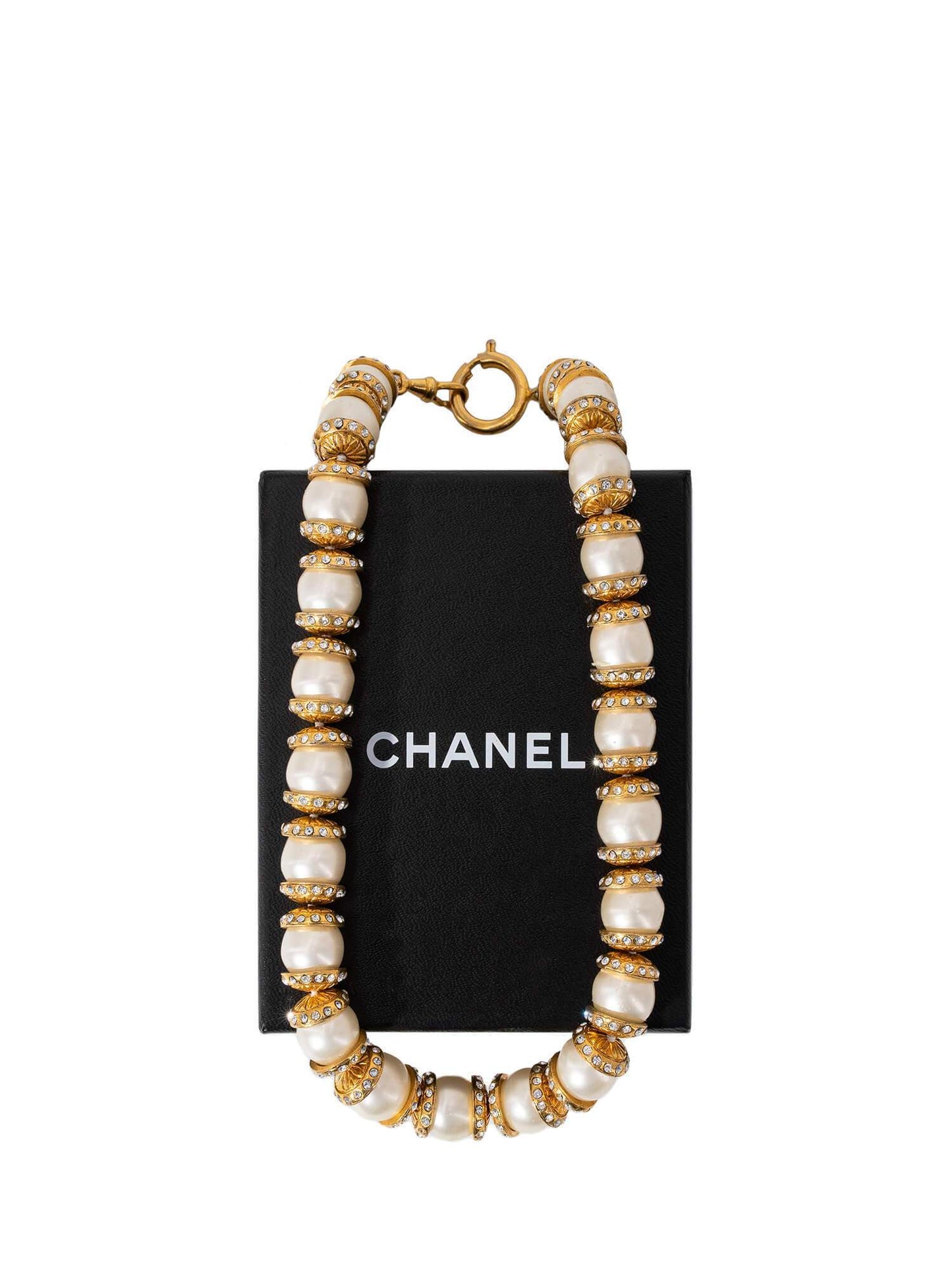 Chanel CC Logo Pearl Choker Necklace Gold