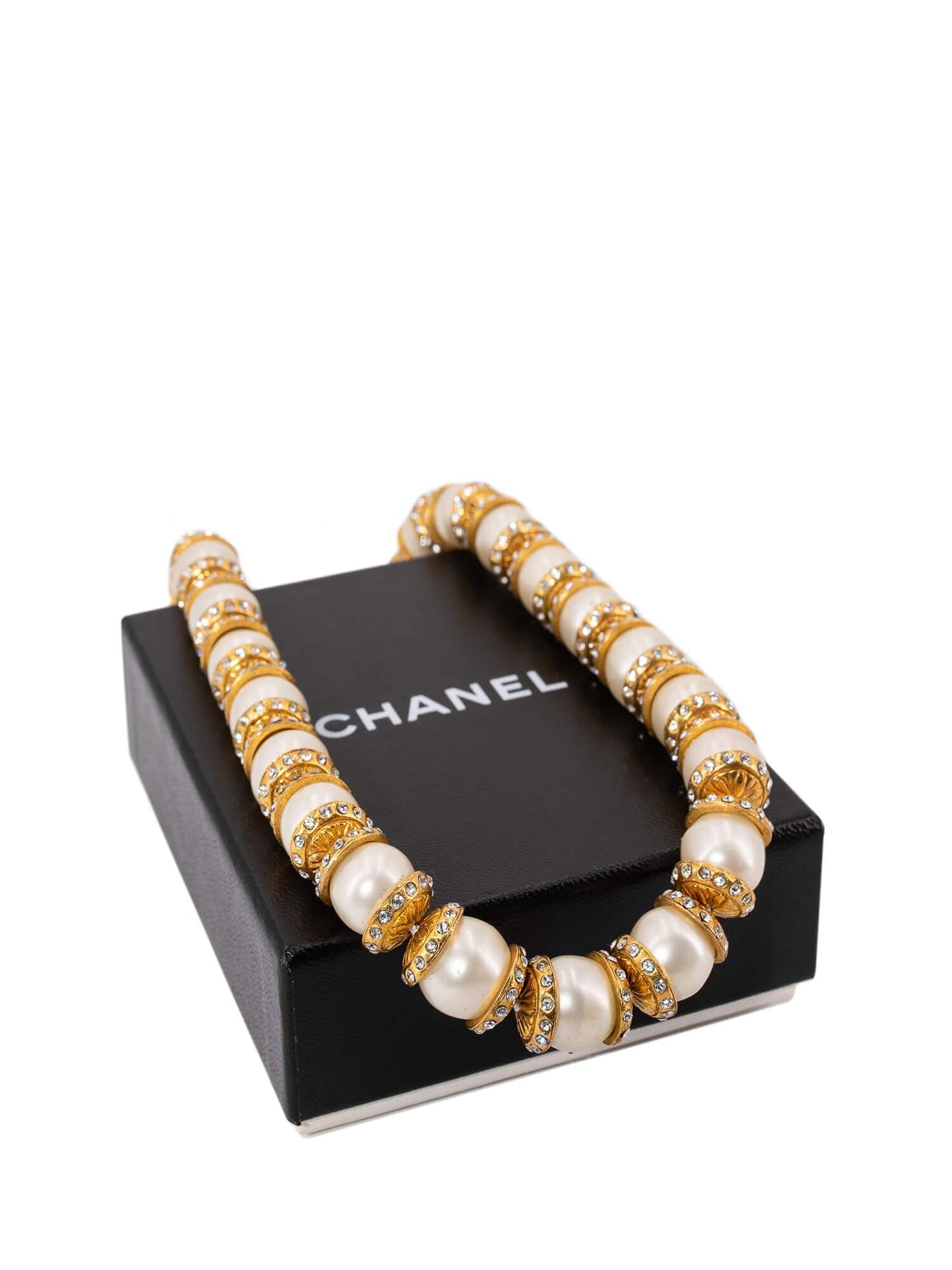 Chanel CC Logo Pearl Choker Necklace Gold