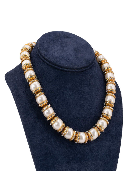 Chanel CC Logo Pearl Choker Necklace Gold