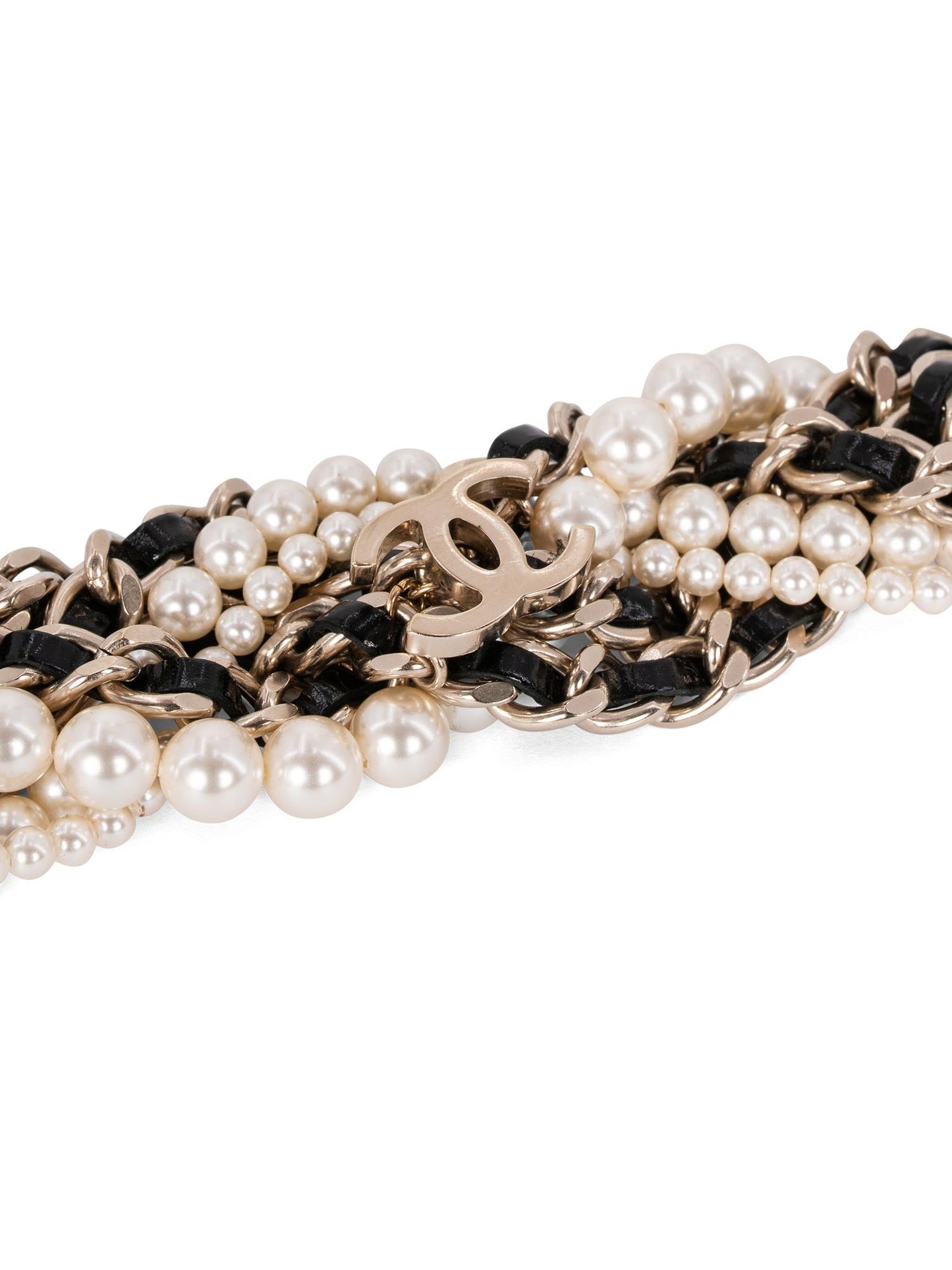 Chanel CC Logo Pearl Multi Chain Choker Necklace Gold