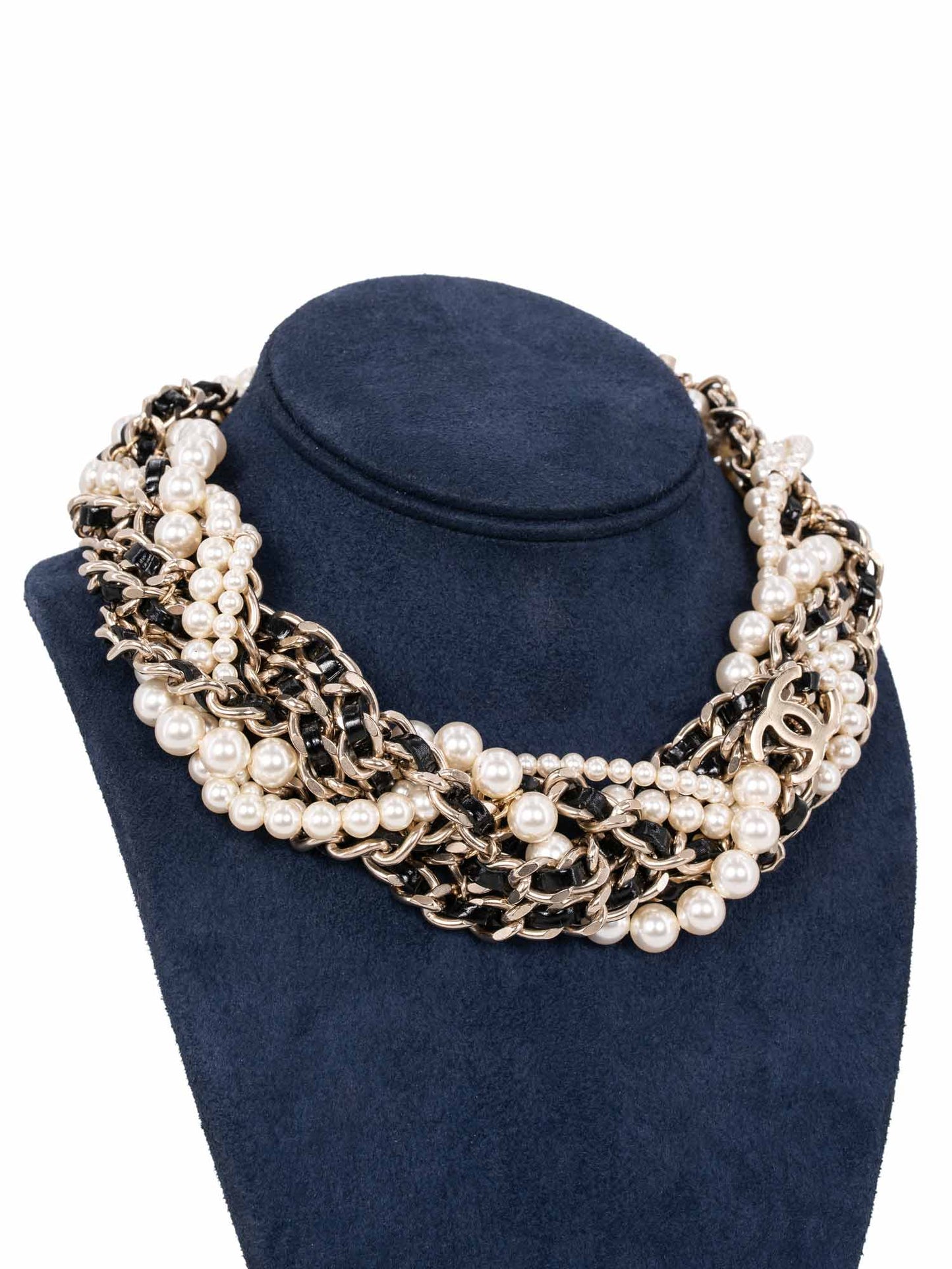 Chanel CC Logo Pearl Multi Chain Choker Necklace Gold