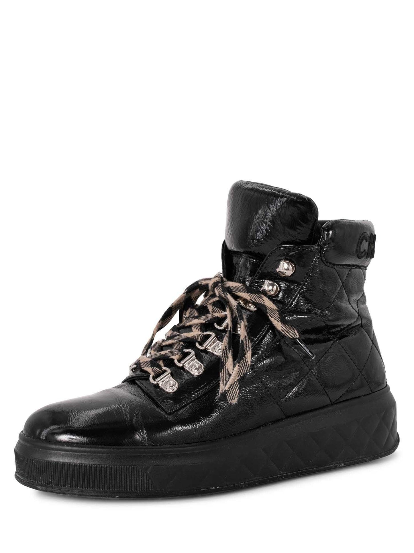 Chanel CC Logo Quilted Leather High Top Platform Sneakers Black