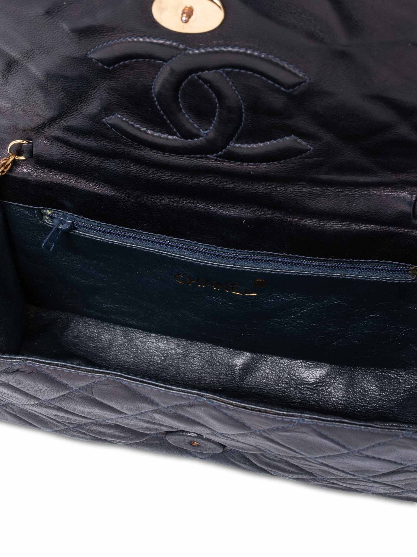 Chanel CC Logo Quilted Leather Mini Flap Messenger Bag Navy Blue