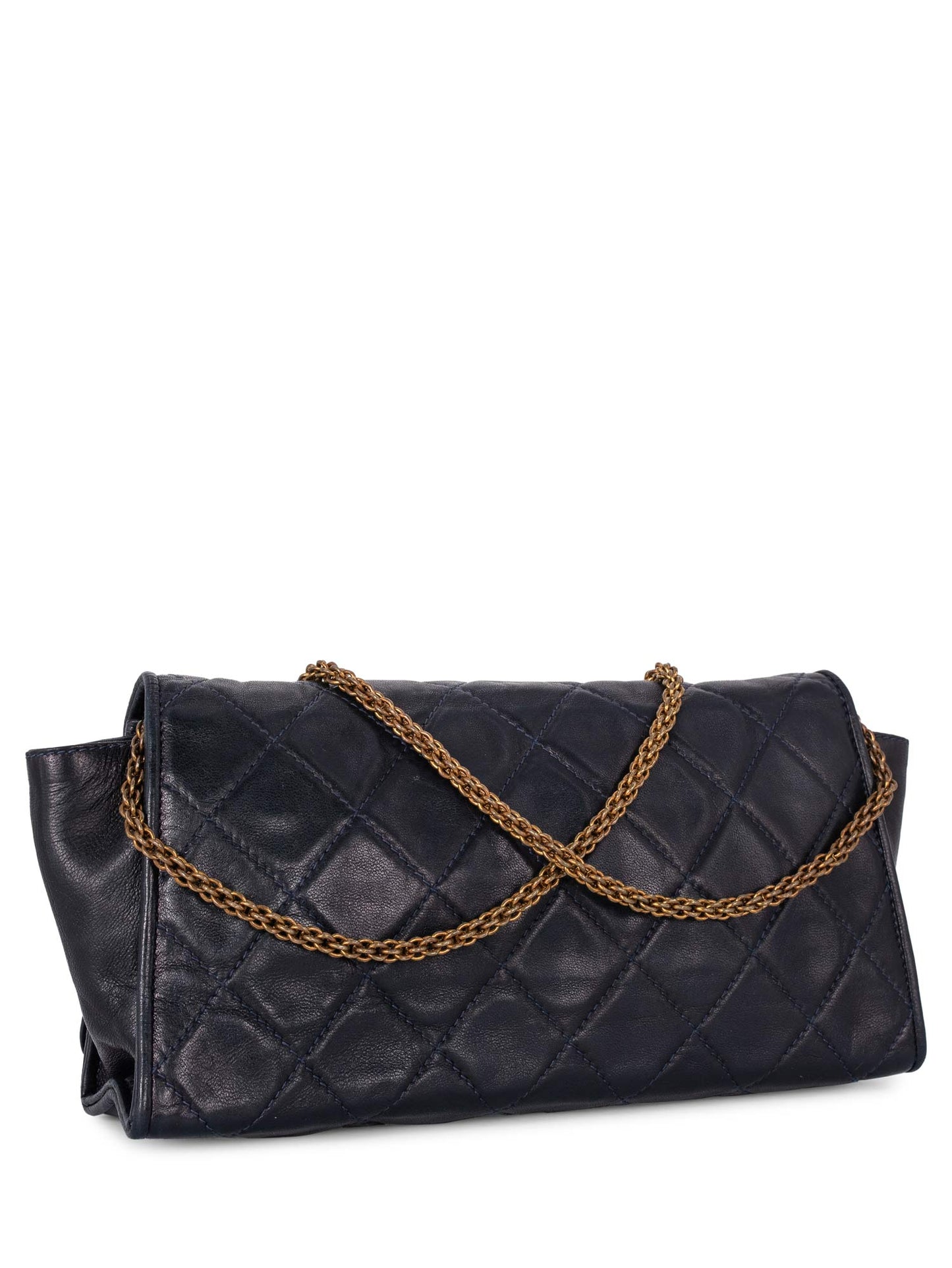 Chanel CC Logo Quilted Leather Mini Flap Messenger Bag Navy Blue