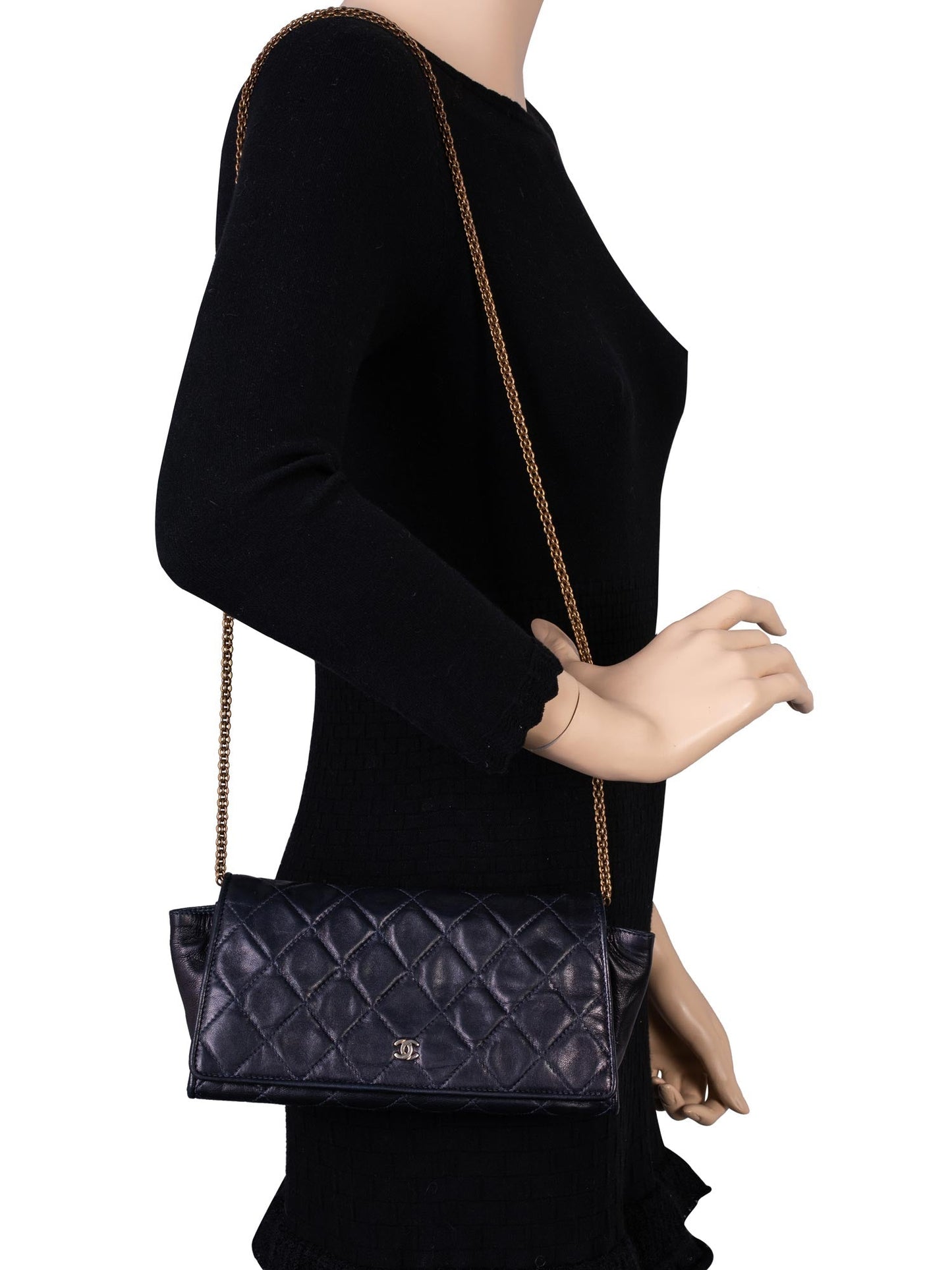 Chanel CC Logo Quilted Leather Mini Flap Messenger Bag Navy Blue