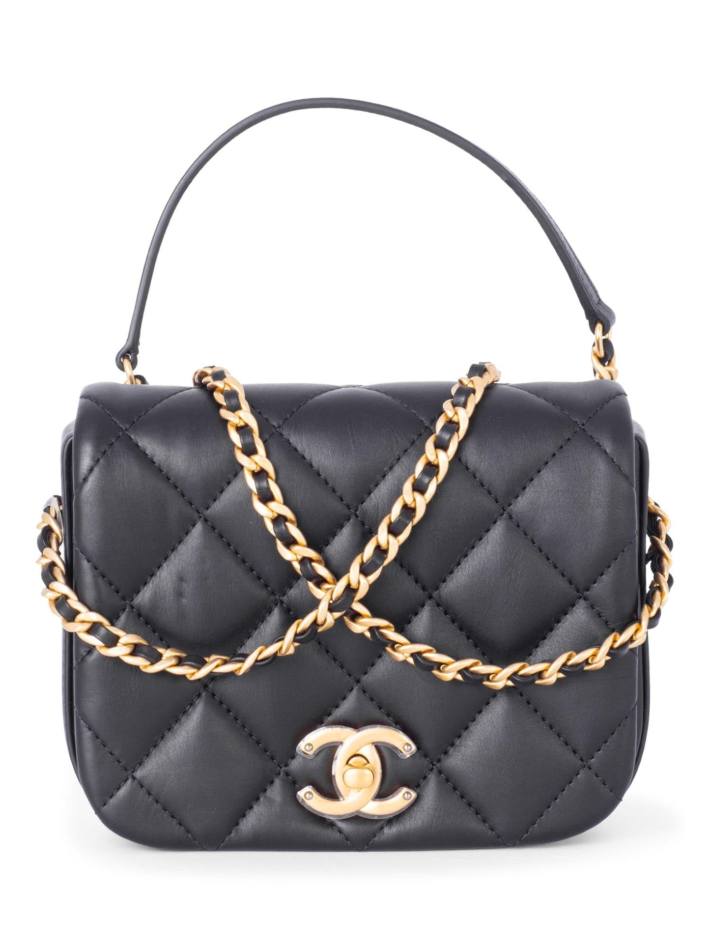 Chanel CC Logo Quilted Leather Mini Square Bag Black