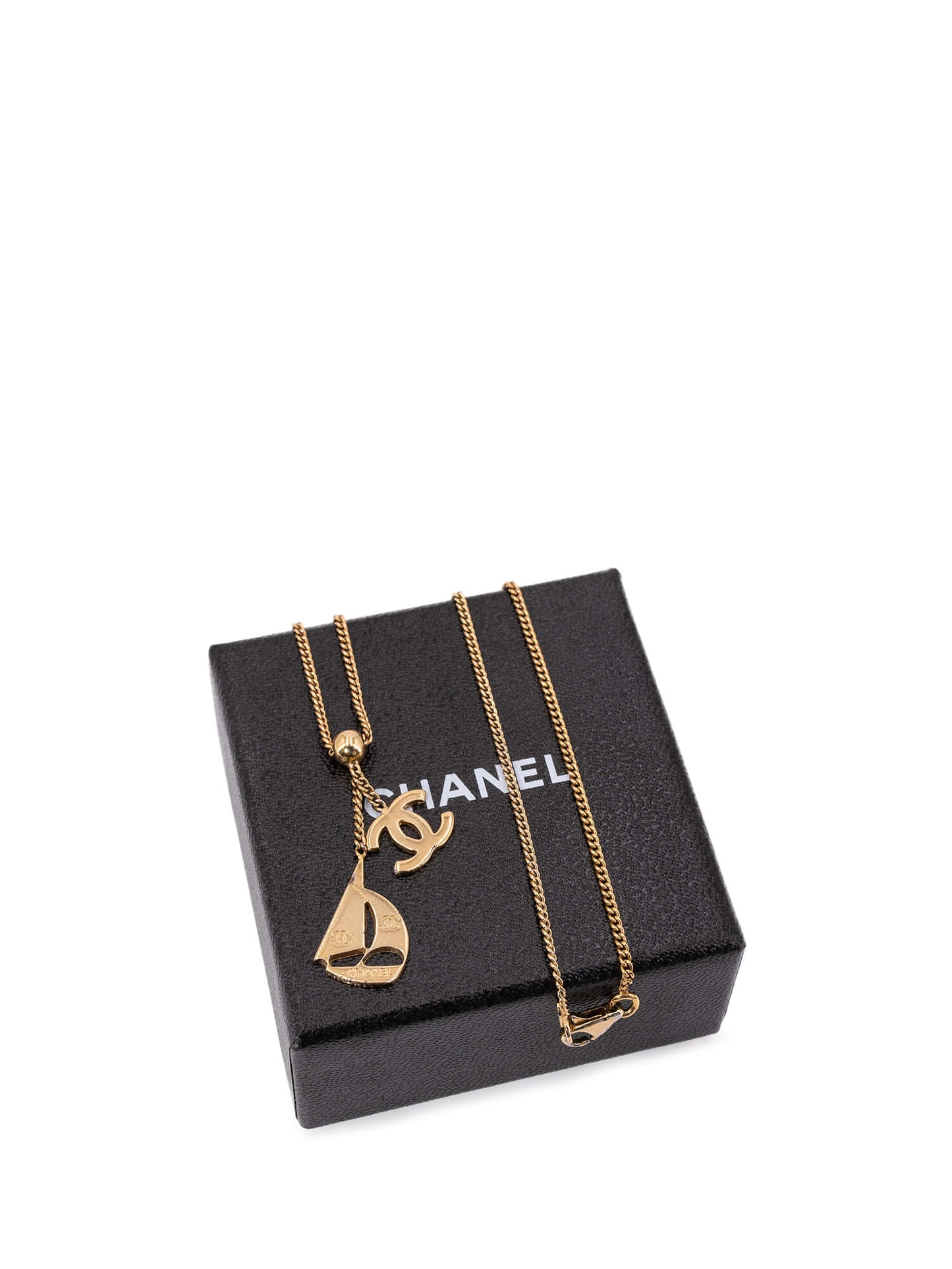 Chanel CC Logo Sailboat Charm Necklace Gold