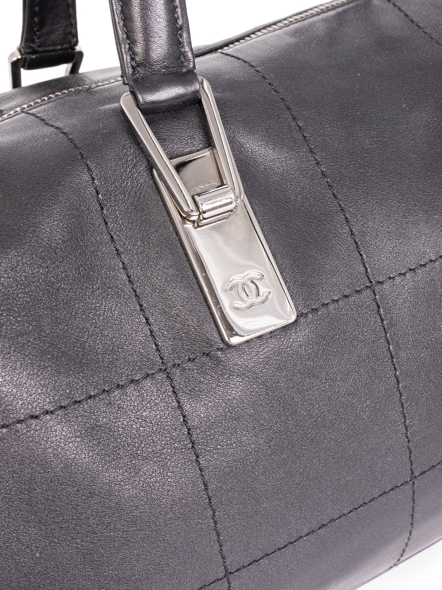 Chanel CC Logo Soft Quilted Leather Duffle Shoulder Bag Black