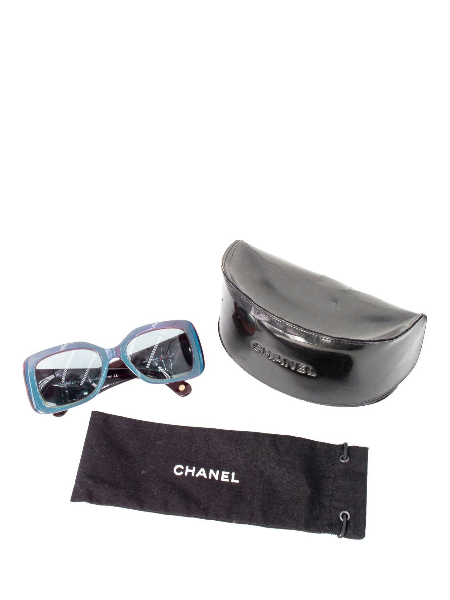 Chanel CC Logo Square Sunglasses Blue Red