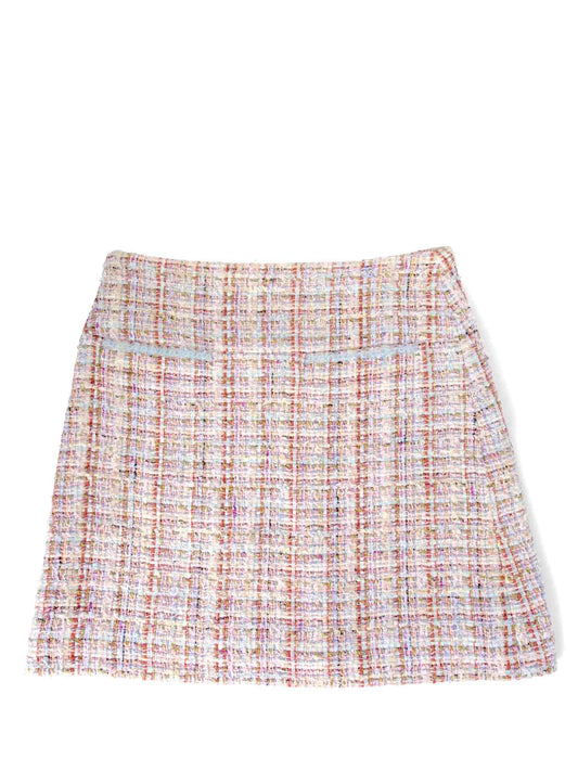 Chanel CC Logo Tweed A-Line Skirt Multicolor