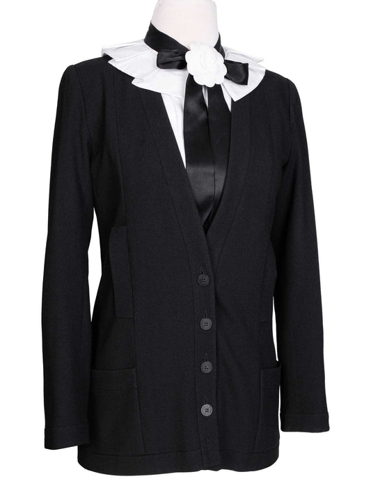 Chanel CC Logo Tweed Fitted Jacket Black