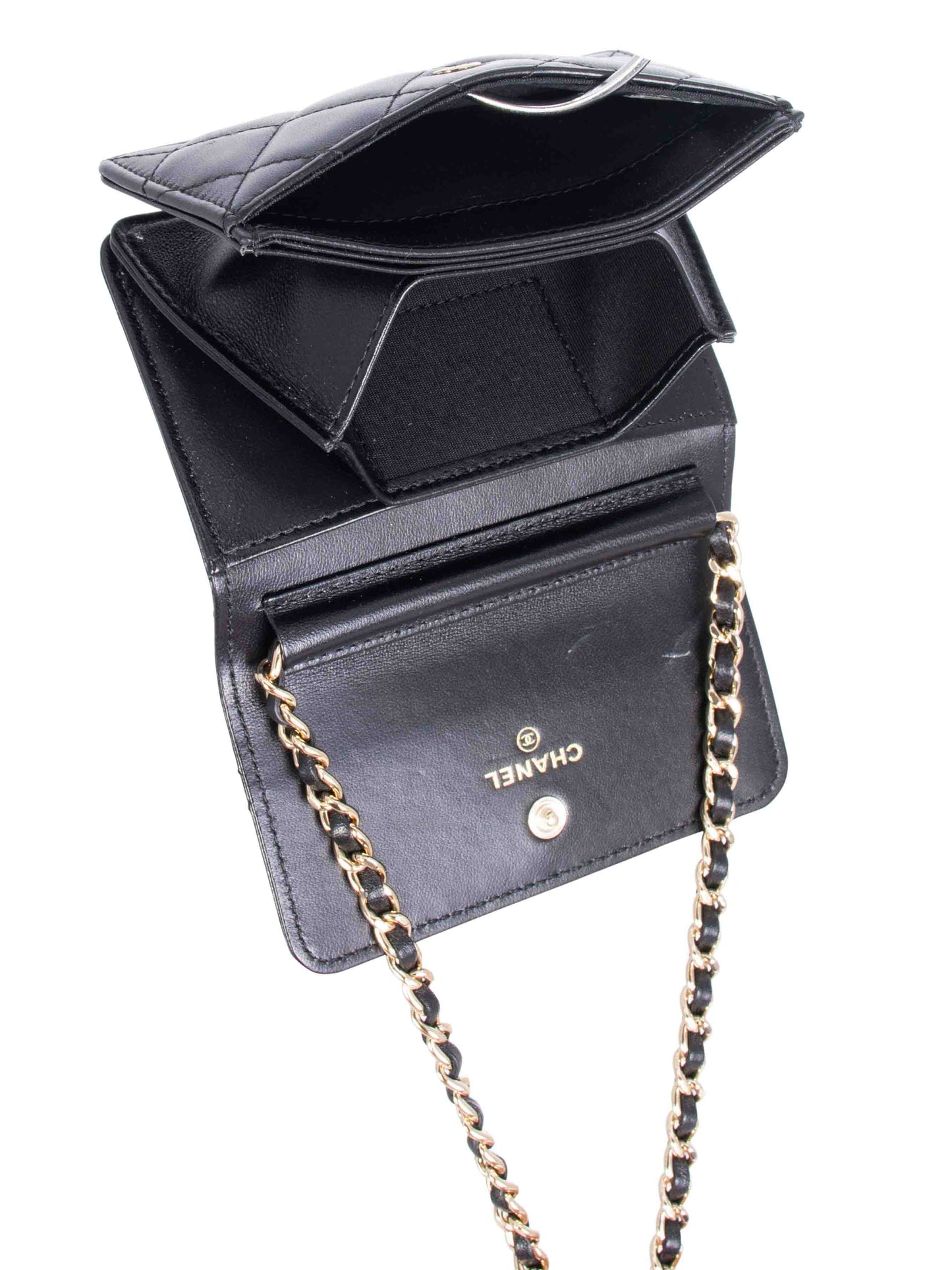 Chanel CC Quilted Leather Mini Camellia Flap Messenger Bag Black