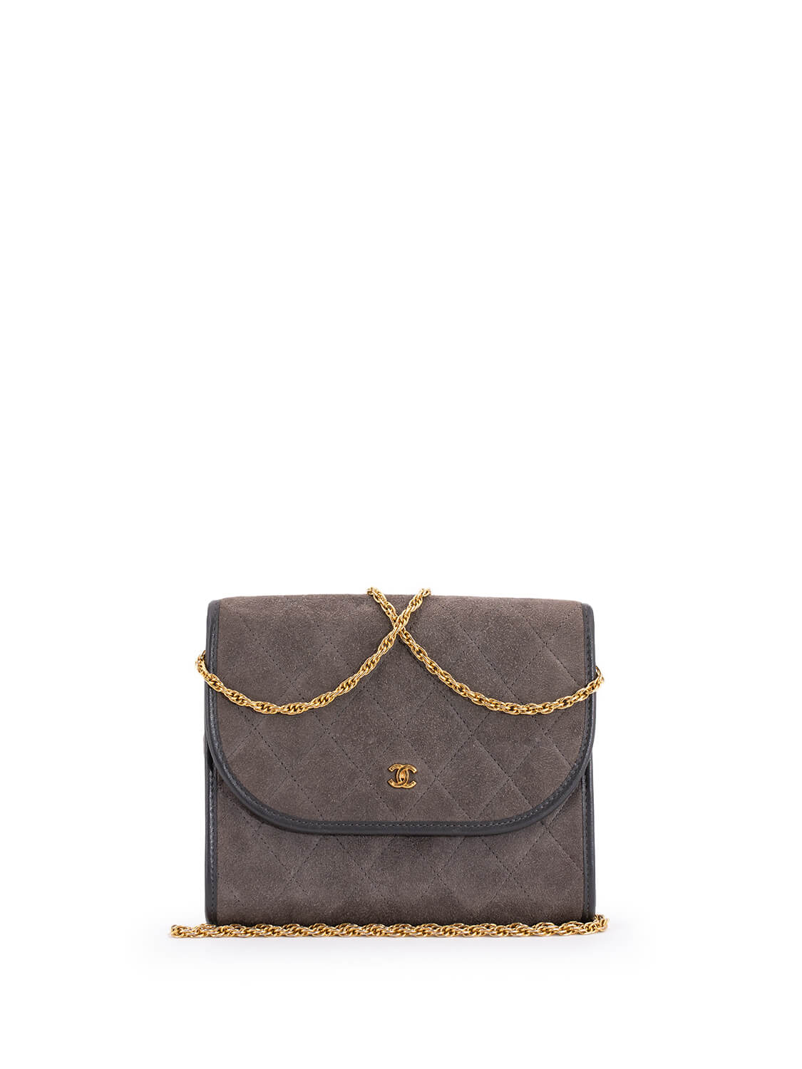 Chanel CC Suede Quilted Wallet On Chain Taupe