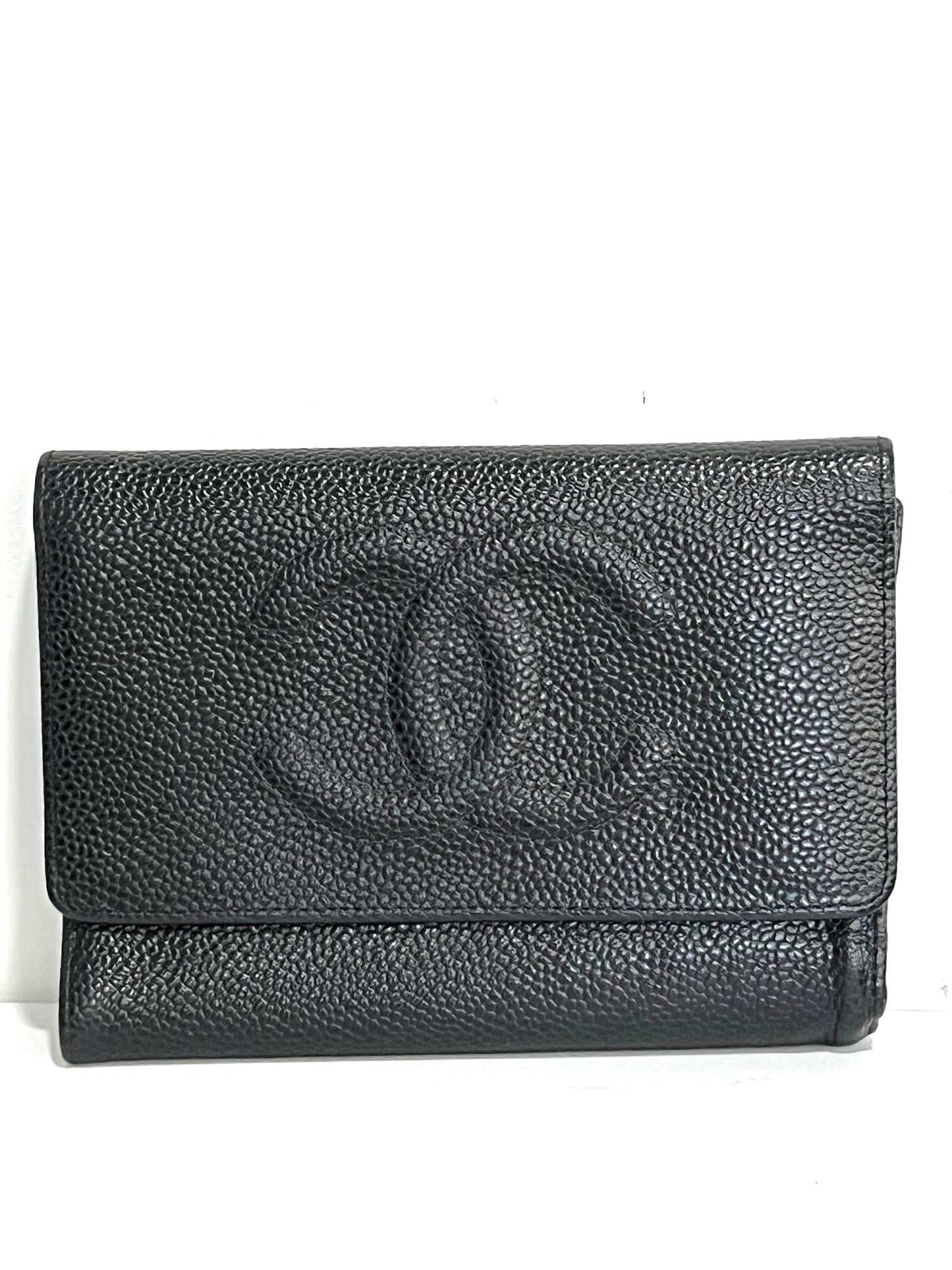 CHANEL VINTAGE COCO CAVIAR TRI-FOLD WALLET